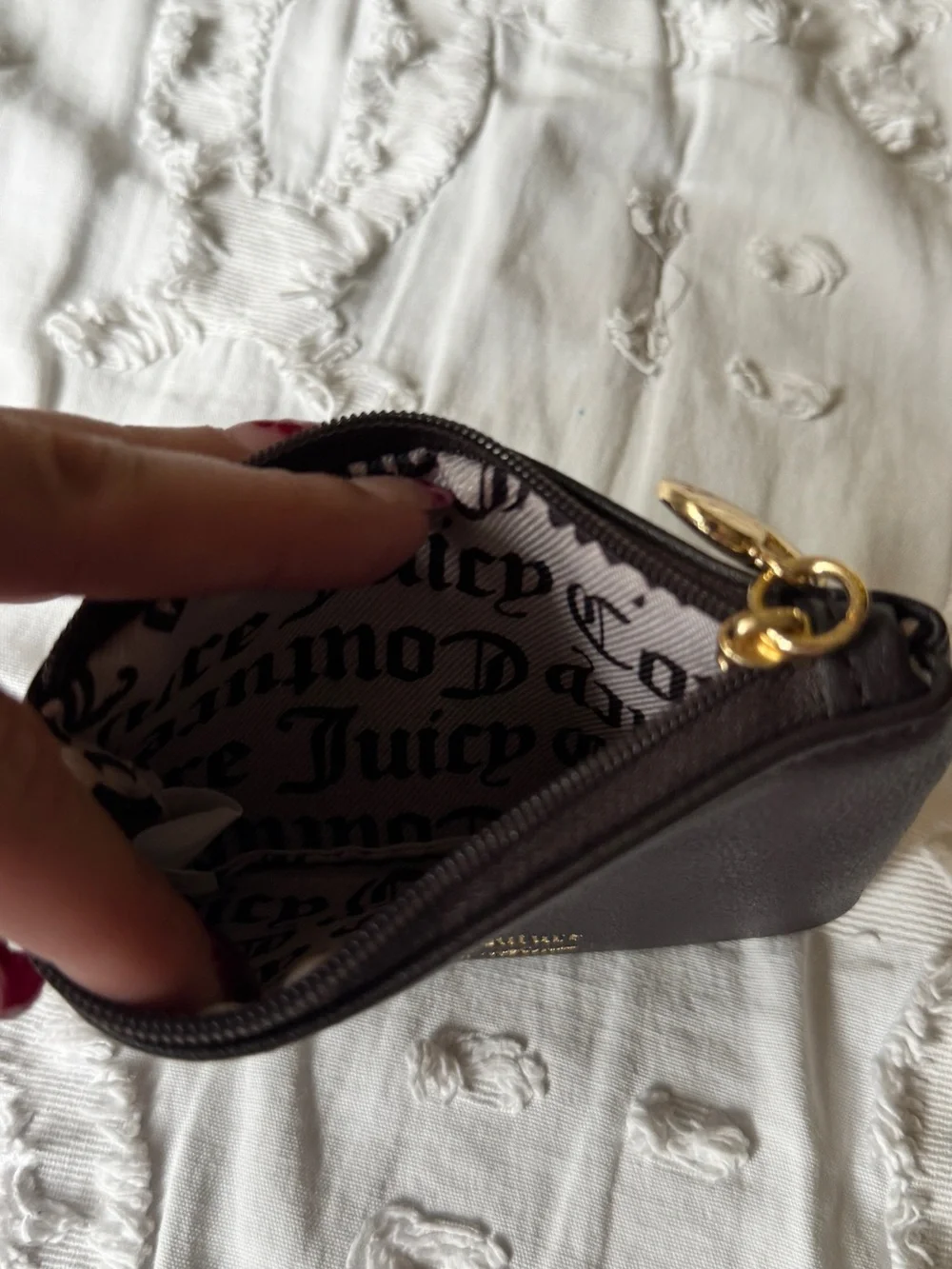 Juicy Couture Black Zip Pouch with Gold Heart Charm